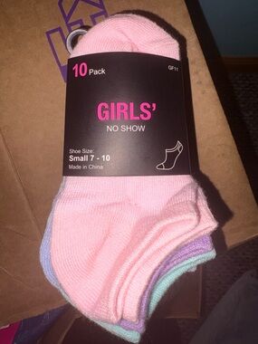 Girls' No-Show Socks 10-Pack - Pastel Pink & Multi